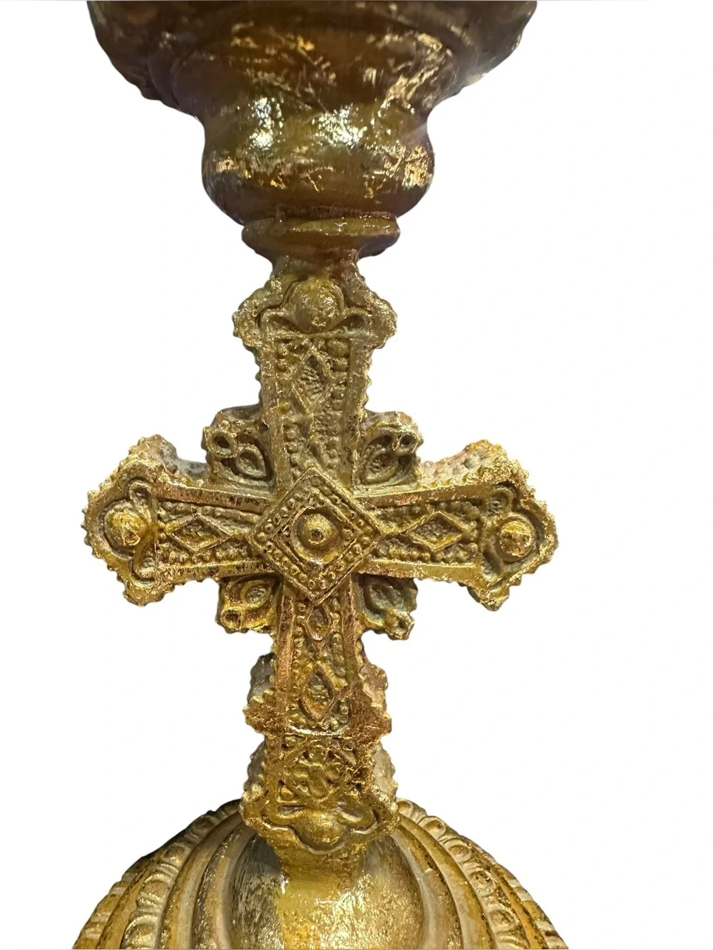 Pair of Gold Cross Pillar Candle‎ Holders Gothic Religious Decor Elements